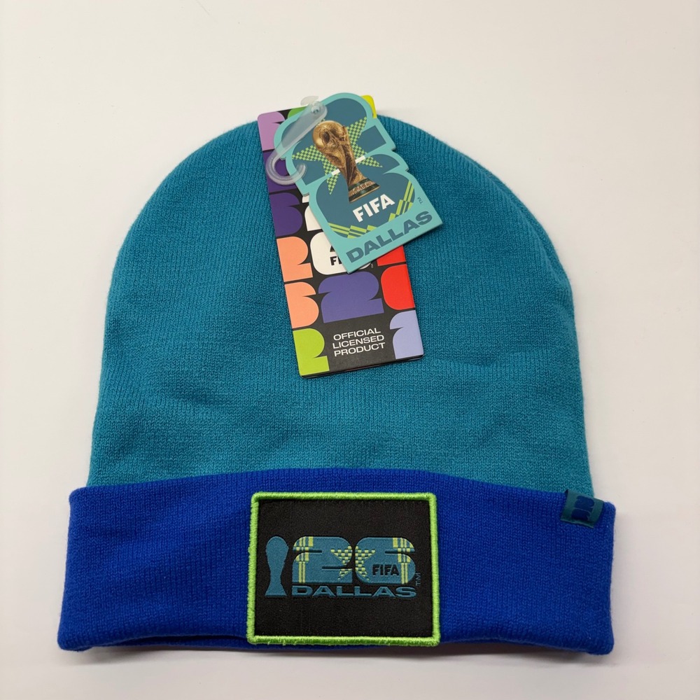 FIFA World Cup 2026 Dallas Beanie Unisex OS Teal Blue Knit Patch Hat NWT